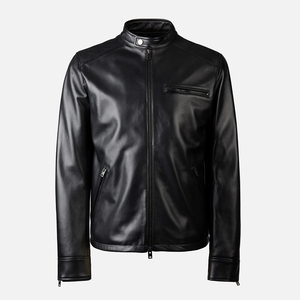 Chaqueta cortavientos de invierno de estilo callejero con cuello levantado de lona de cuero de alta calidad personalizada para hombres con cierre de cremallera - Product Image 1