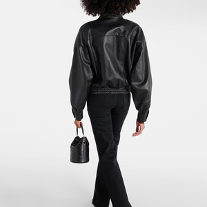 Chaqueta Bomber de cuero de alta calidad con cremallera personalizada, logotipo bordado y etiqueta interna para marca privada - Product Image 5