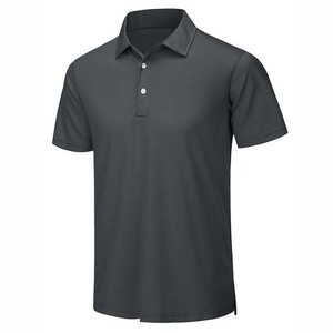 T-shirt d'été personnalisé pour homme, tricoté, à manches courtes, coupe ample, col montant uni, 100 % coton, séchage rapide - Product Image 2