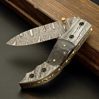 Couteau de poche pliant en acier Damas forgé à la main, étui en cuir, OEM, cadeau, vente en gros, corne de bélier, camping, garantie 3 ans, pointe tombante
