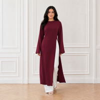 Loriya Modest Two Piece Muslim Outfit Atasan Abaya Lengan Panjang dengan Belahan Samping, Tali Serut di Belakang, dan Celana Senada untuk Wanita
