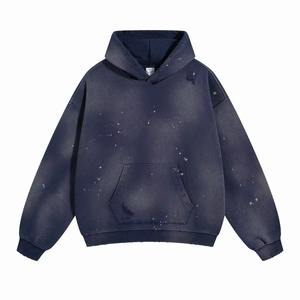 Custom Men's 450GSM Streetwear Retro Casual Oversized Hoodie Splash <b>Ink</b> <b>Distress</b> Ripped Monkey Wash Spray Dyed Solid Pattern - Product Image 2