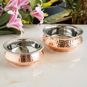 Marmites et casseroles Handi Mughlayi en acier et cuivre avec design martelé, vaisselle de service pour usage domestique et commercial - Product Image 5