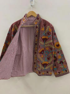 Suzani Embroidered Floral <b>Velvet</b> Summer <b>Jacket</b> Short Ethnic Bohemian Outerwear Knitted Printed Processed Coat - Product Image 3