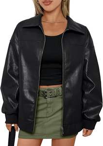Femmes peau de mouton cuir surdimensionné fermeture éclair Faux moto Bomber veste respirant hiver manteau automne à la mode tenue de mode - Product Image 4