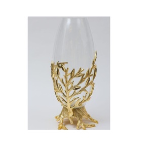 Jarrón de Flores de Metal con Diseño de Hojas Doradas, Estilo Costero, Hecho a Mano, Decoración Navideña para el Hogar y la Oficina, Jarrón de Regalo - Product Image 1