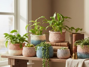Small 3-Color Macrame <b>Baskets</b> Versatile Plant Holders Handmade <b>Storage</b> Organizer for Home Decor Living Room and Patio From India - Product Image 6