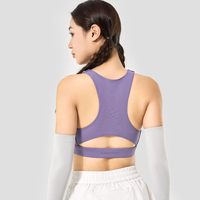 Soutien-gorge de sport pour femme, simple, respirant, à séchage rapide, en Spandex/Polyester, à double couche, bretelles, maintien moyen, décoration en maille, col rond