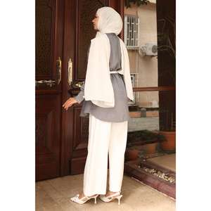 Costume décontracté à rayures avec détail poche et hauts longs MSW19242-1 Noir Longueur midi - Product Image 4