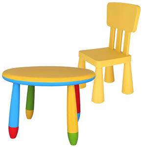 Juego de Mesa y Sillas Infantiles Redondas Amarillas, Plástico Resistente y Duradero, Tamaños 70x48cm y 38x35x67 cm - Product Image 1