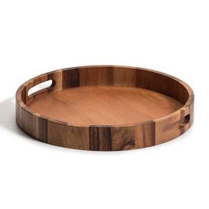 Wooden <b>Round</b> <b>Trays</b> Perfect For Organizing Kitchen Counters With Natural Wood Texture And Practical Design - Product Image 4