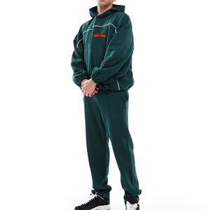 Vente chaude 100% coton 300 GSM pantalons de survêtement et sweat à capuche ensemble avec passepoil avant haute qualité Streetwear Hip Hop survêtement pour hommes - Product Image 1