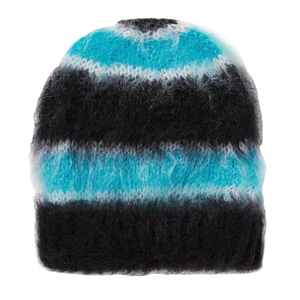 Wholesale Custom logo Knit Jacquard Fluffy Fuzzy High Quality Chunky Color Block <b>Beanie</b> Neutral Colors Vintage Wash - Product Image 2