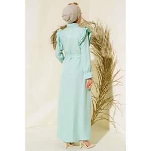 Robe en lin à volants aux épaules Menthe - Product Image 1