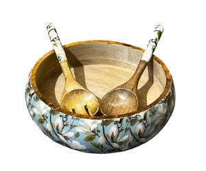 ชามแมกโนเลียทำด้วยมือชามสลัดไม้ตกแต่งด้วยมือพร้อมเครื่องใช้ในการรับประทานอาหารไม้ - Product Image 2