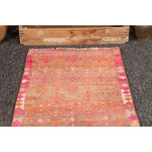 Tapis de 2,6 x 9,5 pieds, tapis turc vintage, tapis géométrique rose Herki - Product Image 2