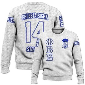 Suéter de punto de acrílico blanco azul Phi Beta Sigma 1914 letras de chenilla Sigma Beta suéter de fraternidad griega ropa - Product Image 2