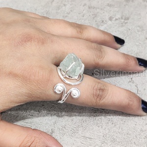 Bijoux en pierre brute Bague pour femme Aigue-marine réglable naturelle Pierre précieuse brute Mars Pierre de naissance Designer Bague en argent sterling 925 - Product Image 3