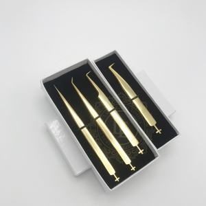 แหนบต่อขนตาชุบทอง24K แหนบต่อขนตาปลอมแบบมืออาชีพฉลากคุณภาพสูงกล่องการ์ดสีขาว - Product Image 4