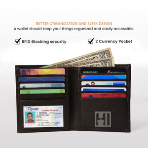 Men's Vintage Full Grain Leather Trifold <b>Wallet</b> <b>RFID</b> <b>Blocking</b> Cowhide <b>Wallet</b> Multiple Card Slots Short Bifold <b>Wallet</b> - Product Image 6