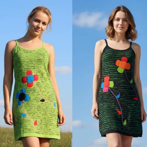 <b>Girls</b>' Mini Sleeveless V-neck Printed Bohemian Summer Daily Wear 100% Cotton Dresses Eco-Friendly Washable Breathable - Product Image 1