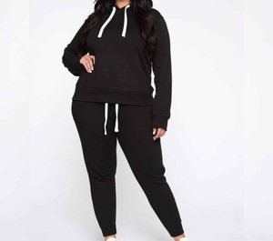Survêtement personnalisable 100% coton en polyester coupe décontractée ensemble d'hiver de grande taille sweat à capuche surdimensionné couleur unie survêtement pour femmes - Product Image 4