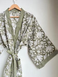 Vestido de algodón con estampado floral hecho a mano Indian Resort Wear Cover Up Kimono de algodón Robe Dressing Block Print Bata de dama de honor - Product Image 6