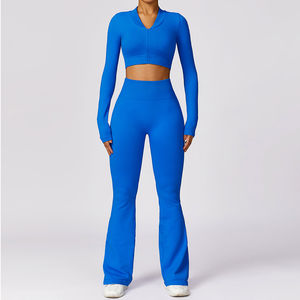 Ensemble de yoga pour femmes nouveau style avec fermeture à la taille élastique à motif à carreaux respirant - Product Image 5