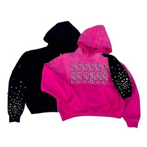 2025 nouveauté français éponge pierres précieuses sweats à capuche vierges haute qualité hommes Streetwear fermeture éclair strass poids lourd hommes à capuche - Product Image 2