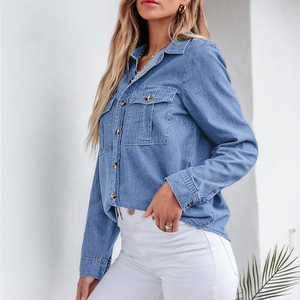 Chemise en jean pour femme, légère et durable pour la mode quotidienne, chemise en jean pour femme, coupe décontractée, adaptée à la tenue quotidienne - Product Image 4