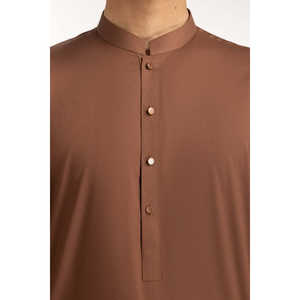 Traje Shalwar Kameez Bordado Marrón para Hombre, Estilo Étnico Indio, de Seda y Algodón, para Fiestas - Product Image 1