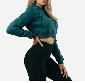 Offres Spéciales Sweat à capuche court à manches longues pour femmes Pull d'entraînement de fitness respirant avec techniques imprimées anti-rétrécissement personnalisables - Product Image 3