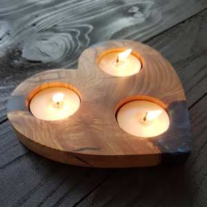 Heart Shaped Resin and Olive Wooden <b>Tealight</b> <b>Holder</b> Candle <b>Holder</b> Wedding <b>Tealight</b> <b>Holder</b> Christmas Gift - Product Image 1