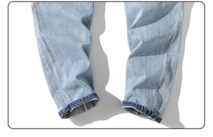 Jeans en denim pour homme, taille mi-haute, style décontracté européen et américain, style streetwear, denim lourd uni, jambe large - Product Image 5