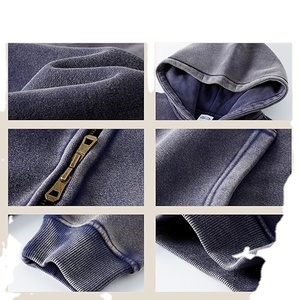 Sudadera con capucha y cremallera de aspecto vintage con lavado ácido, 100% algodón, para hombre, de peso pesado, con cremallera completa, transpirable, de invierno, oversize - Product Image 5
