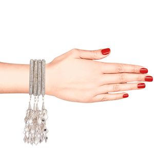 Pulseira de casamento indiano, joia de strass de cristal de latkan com borlas, conjunto de joias da moda, branco