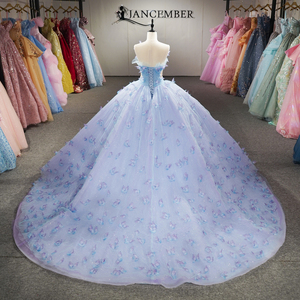 ชุดราตรีงาน Quinceanera สีน้ำเงินสไตล์วินเทจ ประดับคริสตัลและลูกปัดอย่างสวยงาม พร้อมลายผีเสื้อพิมพ์ลายแบบอิลลูชั่น  หมายเลข 6983 - Product Image 4