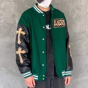 Chaqueta de béisbol universitaria de lana de alta calidad para hombre, chaqueta universitaria de lana bordada con mangas de cuero, uniforme al por mayor - Product Image 1