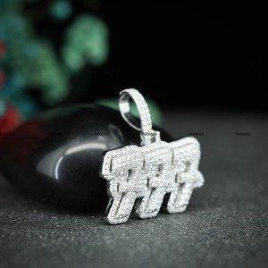 Pendentif en diamant rond en moissanite VVS, numéro, argent sterling 925, glacé, double couche, pendentif de mariage pour homme et femme - Product Image 5