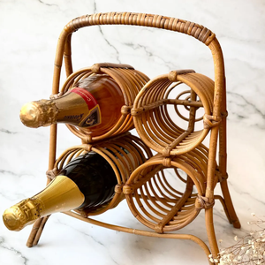 Porta Botellas de Vino de Ratán, Estante de Almacenamiento de Vino de Mesa Hecho a Mano con Ratán Natural - Product Image 5