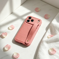 Étui de téléphone de luxe en cuir véritable du fabricant avec sangle de maintien, logo métallique en relief, design paysage naturel pour 17 Pro Max