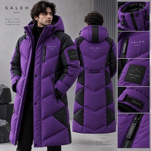 Men's <b>Long</b> Puffer Jacket Winter Warm Quilted Hooded <b>Coat</b> Canvas Front Logo <b>Waterproof</b> Insulated OEM Wholesale - Product Image 1