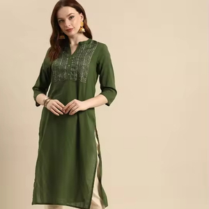 Nouvelle Tendance : Haut sans Manches en Coton Pur Vert Olive pour Femme, Col Mandarin, Coupe Droite, Motif Géométrique sur la Bretelle, Qualité Supérieure - Product Image 1