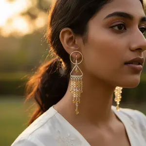 ต่างหูทรงหยดน้ำพลอยซิทรินสีเงินสำหรับผู้หญิง เครื่องประดับอัญมณีสุดหรู - Product Image 1