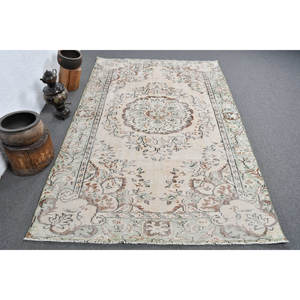 Classique Beige Marron 5,1 X 8,1ft Vintage Turc Tapis Patchwork Motif Laine Faux Lapin Fourrure Latex Rectangulaire Couloir Chevet - Product Image 1