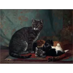 Madre gato y sus gatitos acento azulejo Mural cocina arte pared Backsplash cerámica pared murales - Product Image 1