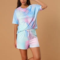 Venta al por mayor OEM ODM de alta calidad niñas pantalones cortos de verano holgados camisetas personalizadas 100% algodón tie Dye cuello redondo conjuntos de las mujeres