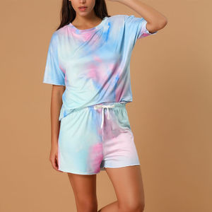 ขายส่งOEM ODMคุณภาพสูงกางเกงขาสั้นเด็กหญิงฤดูร้อนถุงที่กําหนดเองเสื้อยืดผ้าฝ้าย100%มัดย้อมลูกเรือคอผู้หญิงชุด - Product Image 5