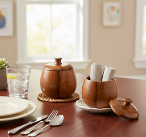 Pot en bois artisanal avec couvercle – Contenant de rangement en bois naturel, récipient rond rustique pour cuisine, salle de bain et décoration, vente en gros - Product Image 1