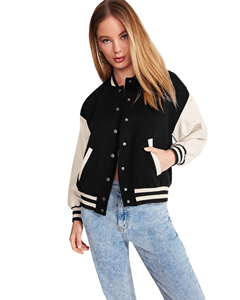 Venta al por mayor de chaquetas con letras en blanco de cuero de lana para mujer, chaqueta universitaria personalizada para mujer, chaqueta con letras de cuero de lana - Product Image 5